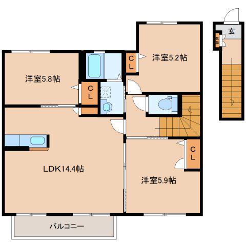コンフォート東福寺C(3LDK/2階)の間取り写真
