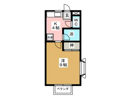 ハッピネス三輪(1K/2階)の間取り写真