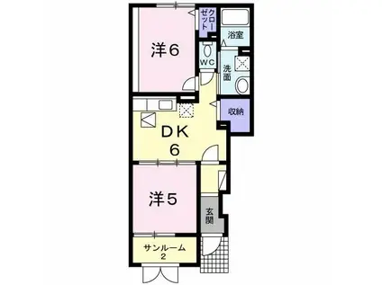 プラシードガーデンII(2DK/1階)の間取り写真