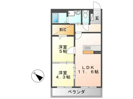 オーベルジーヌ(2LDK/3階)の間取り写真