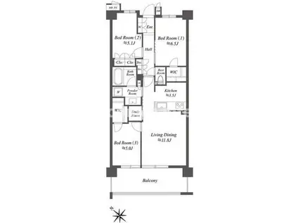 ザ・ケンジントン・レジデンス横濱片倉(3LDK/5階)の間取り写真