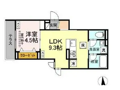 D-ROOM寺町(1LDK/1階)の間取り写真