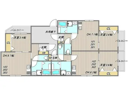 WING明石大久保(1DK/3階)の間取り写真