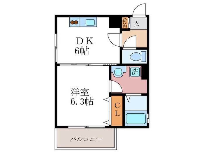 VIA鴨川東(1DK/2階)の間取り写真