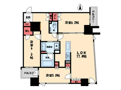 プレミストタワー靭本町(3LDK/15階)の間取り写真
