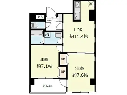 ヴェスタ堀江(2LDK/5階)の間取り写真