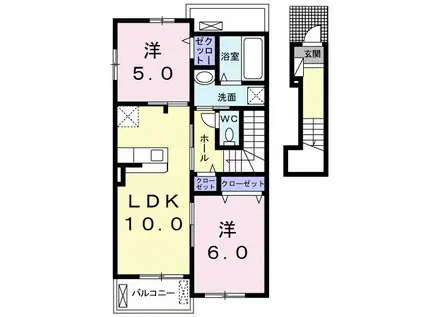 バン ベージュ F(2LDK/2階)の間取り写真