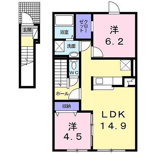 シャイニスターVII(2LDK/2階)の間取り写真