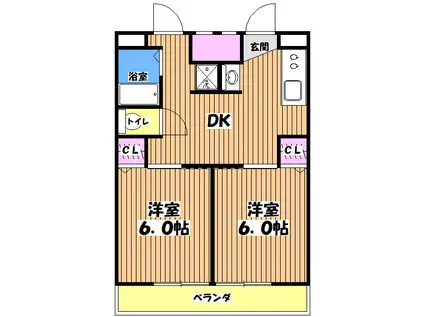 パークサイドエコーマンション(2DK/2階)の間取り写真