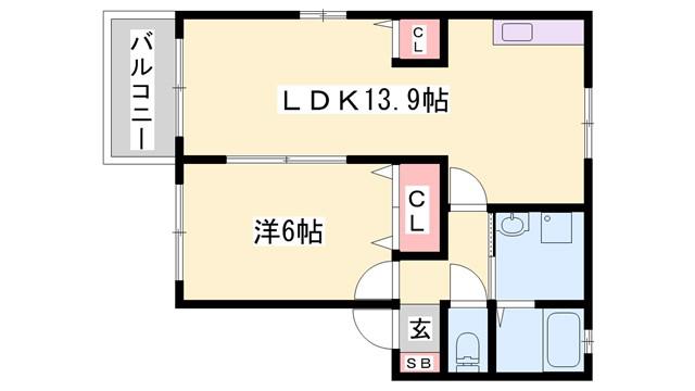 ルシエール的形 B棟(1LDK/2階)の間取り写真