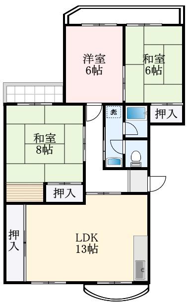 泉北鴨谷台第一次15号棟(3LDK/5階)の間取り写真
