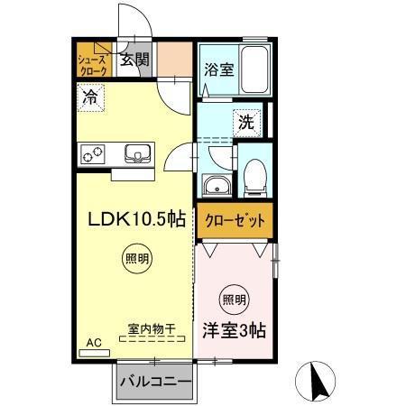 ユーラナス木太(1LDK/2階)の間取り写真
