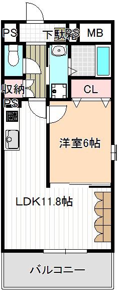 ヴァン オンズ(1LDK/1階)の間取り写真