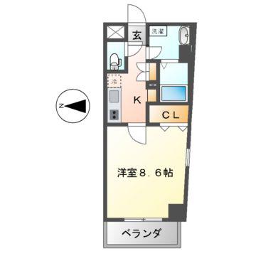 スカイコート葵(1K/8階)の間取り写真
