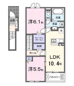 ブローテB(2LDK/2階)の間取り写真