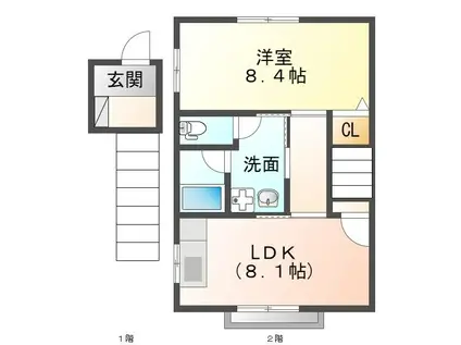 グレースハイム(1LDK/2階)の間取り写真