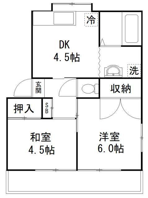シャトーナカノ(2DK/1階)の間取り写真