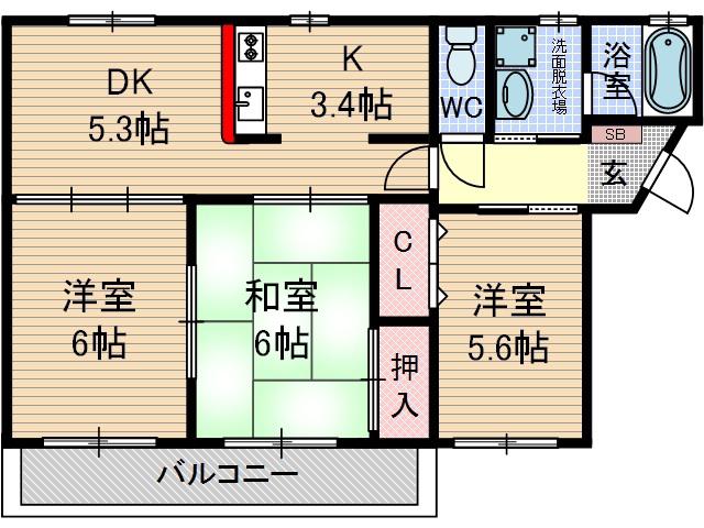 ジュネスト一番館(3DK/2階)の間取り写真