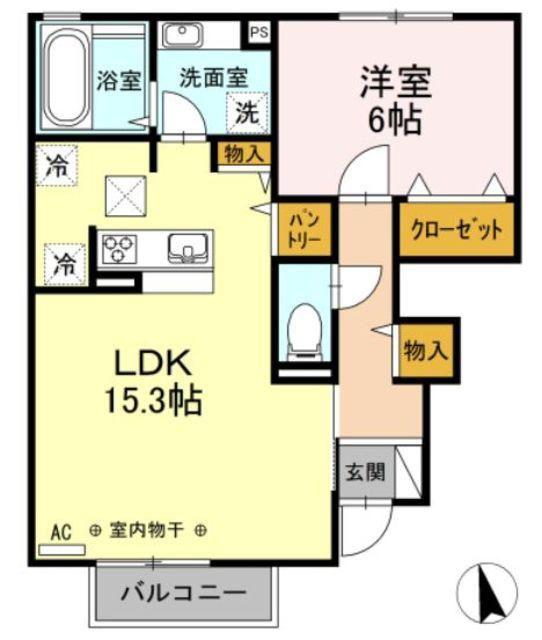 ダイヤモンドミスト(1LDK/1階)の間取り写真