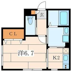ベイルーム茅ヶ崎(1K/2階)の間取り写真