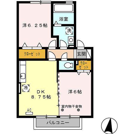 ヴィラージュ(2DK/2階)の間取り写真