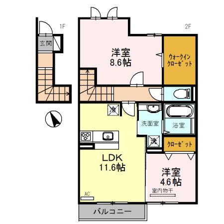 D-ROOMサウスウィンド(2LDK/2階)の間取り写真