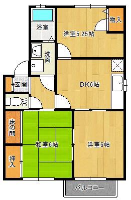 ブランドール牛津21 A棟(3DK/1階)の間取り写真