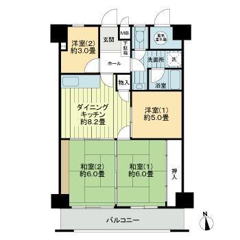 ライオンズマンション大和(4DK/6階)の間取り写真