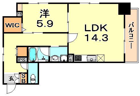 エルイソベ三宮(1LDK/9階)の間取り写真