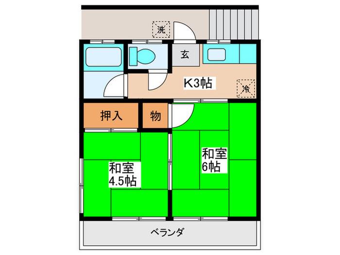 グリーンハイム(2K/2階)の間取り写真