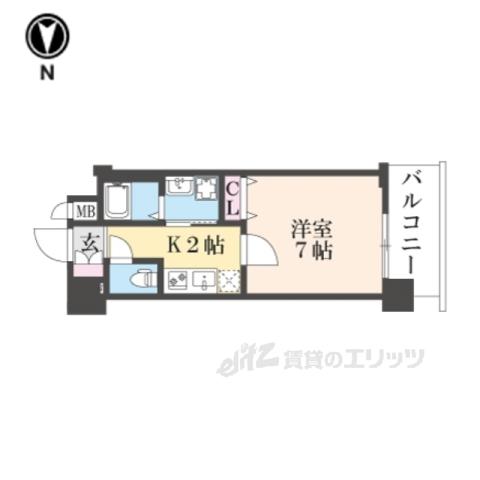 ベラジオ雅び京都西院Ⅱ(1K/7階)の間取り写真
