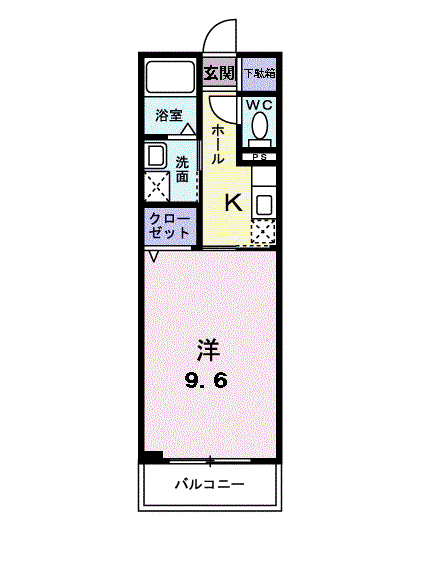 流川グランフォート(1K/2階)の間取り写真