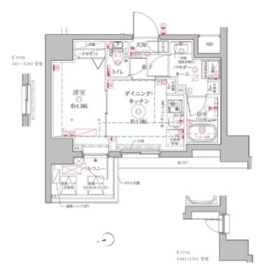 クレイシアIDZ上野(1DK/9階)の間取り写真