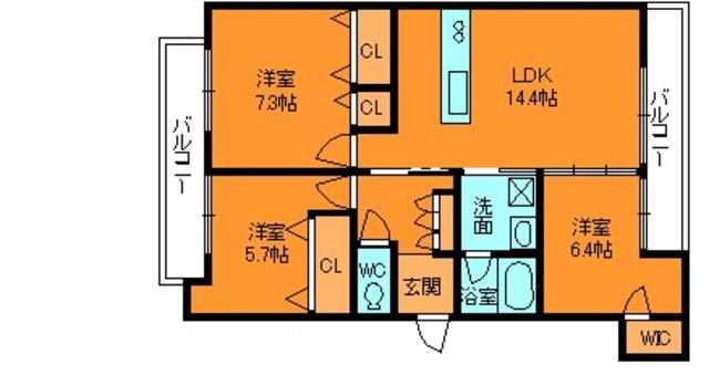 カーサブランカ 2(3LDK/3階)の間取り写真