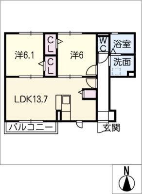アムール(2LDK/1階)の間取り写真
