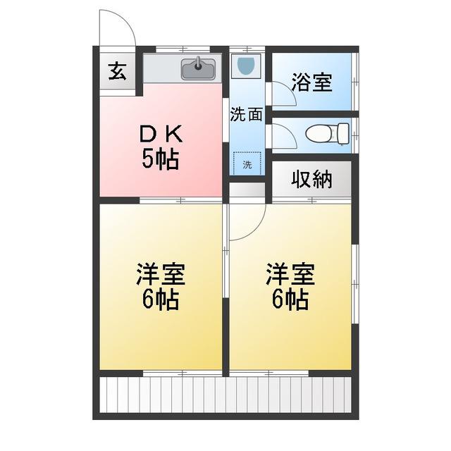 第6もえぎ野ハイツ(2DK/1階)の間取り写真