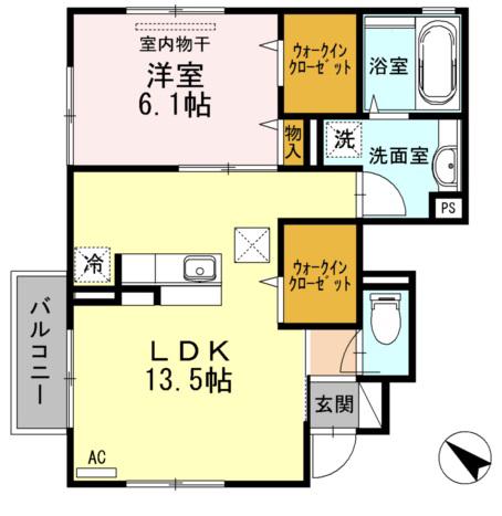 クレール武岡(1LDK/1階)の間取り写真
