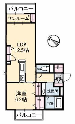 メゾンこころ B棟(1LDK/2階)の間取り写真