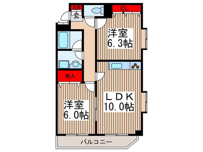アムール壱番館(2LDK/3階)の間取り写真