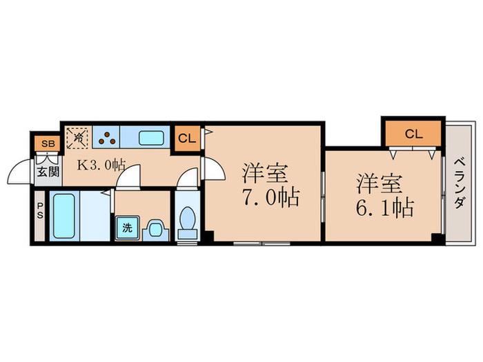 ルネス山徳(2K/8階)の間取り写真
