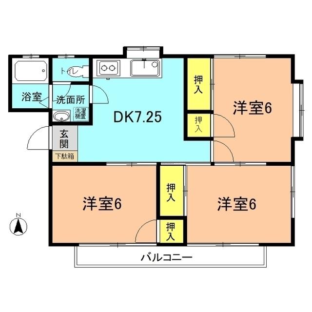 リーフハイツ中原IV(3DK/2階)の間取り写真