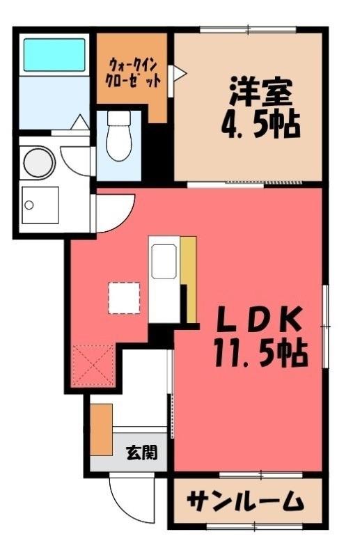 ヒカルサ熊谷肥塚I(1LDK/1階)の間取り写真