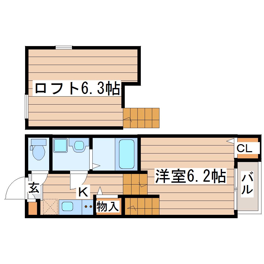 CASA LYCORIS 西中田(1K/2階)の間取り写真