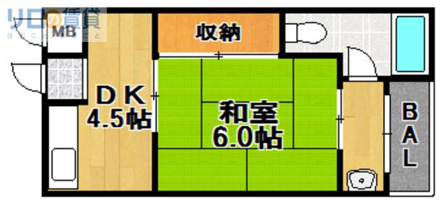 なかよしマンション東淀川(1DK/2階)の間取り写真