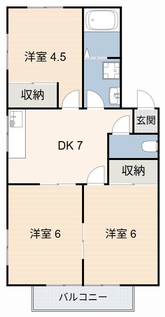 クレストコート笹山(3DK/1階)の間取り写真