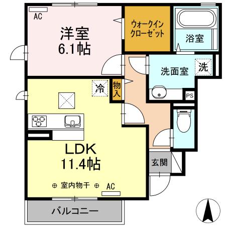 エンソワI番館(1LDK/1階)の間取り写真