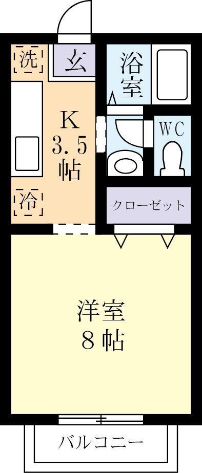 苅間ハイツH(1K/2階)の間取り写真
