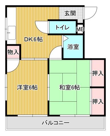 光苑ハイム(2DK/3階)の間取り写真