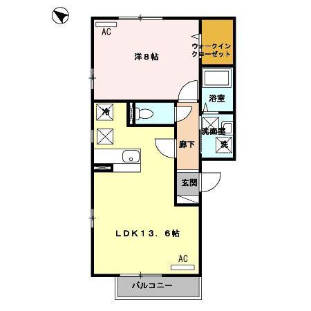 オーブ下荒田(1LDK/1階)の間取り写真