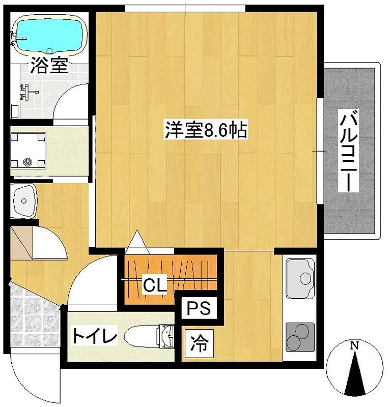 シャトーレーゼ白萩(ワンルーム/2階)の間取り写真